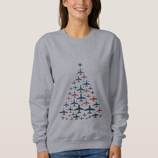 Airplane Christmas Tree Retro Pilot Flying Flight  Sweatshirt (Vorderseite)