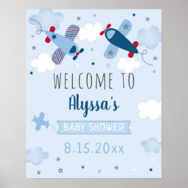 Airplane Clouds Baby Dusche Willkommen Poster