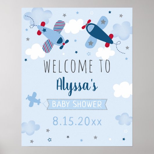 Airplane Clouds Baby Dusche Willkommen Poster (Vorne)