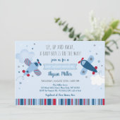 Airplane Clouds Boy Baby Dusche Einladung (Stehend Vorderseite)