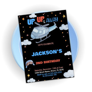 Airplane Einladungen zum Geburtstag Blue Gray Blac