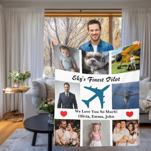Airplane Family Photo Collage Sky's Finest Pilot Fleecedecke