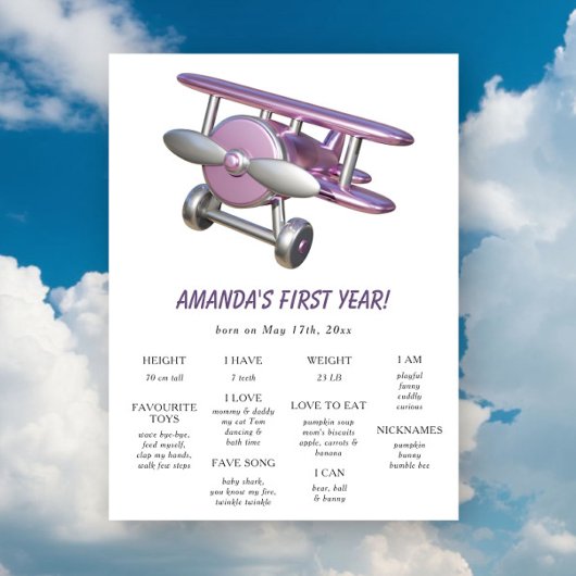 Airplane First Birthday Milestone Birthday Poster