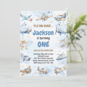 Airplane Fly On Over Boy Birthday Invitation Einladung (Stehend Vorderseite)