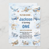 Airplane Fly On Over Boy Birthday Invitation Einladung (Vorne/Hinten)
