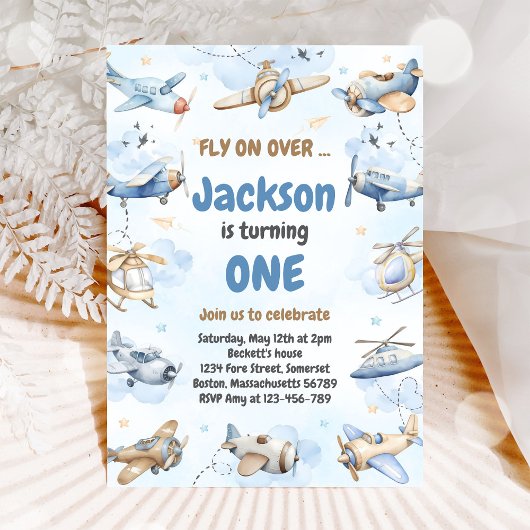 Airplane Fly On Over Boy Birthday Invitation Einladung