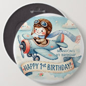 Airplane Junge 1. Geburtstagsfeier Button (Vorne & Hinten)
