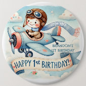 Airplane Junge 1. Geburtstagsfeier Button (Vorderseite)