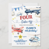 Airplane Junge 4. Geburtstag  Einladung (Vorderseite)