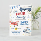 Airplane Junge 4. Geburtstag  Einladung (Stehend Vorderseite)