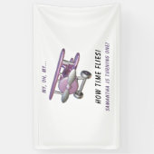 Airplane Oh My Time Flies Travel First Birthday  Banner (Vertikal)