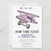 Airplane Oh My Time Flies Travel First Birthday Einladung (Vorderseite)
