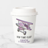 Airplane Oh My Time Flies Travel First Birthday  Pappbecher (Rückseite)