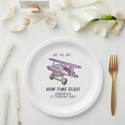 Airplane Oh My Time Flies Travel First Birthday  Pappteller (Hochzeit)