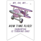 Airplane Oh My Time Flies Travel First Birthday  Wimpelkette (Zweite Fahne)