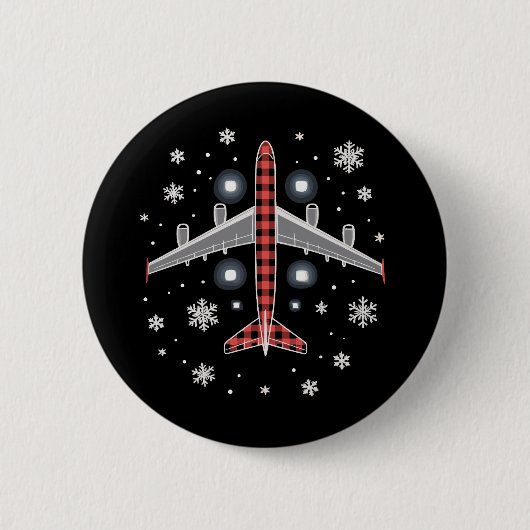 Airplane Plaid Christmas Pilot Button (Vorderseite)