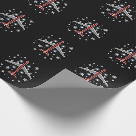 Airplane Plaid Christmas Pilot Geschenkpapier (Ecke)