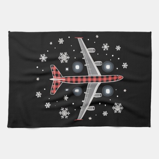 Airplane Plaid Christmas Pilot Geschirrtuch (Horizontal)