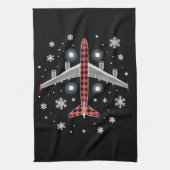 Airplane Plaid Christmas Pilot Geschirrtuch (Vertikal)