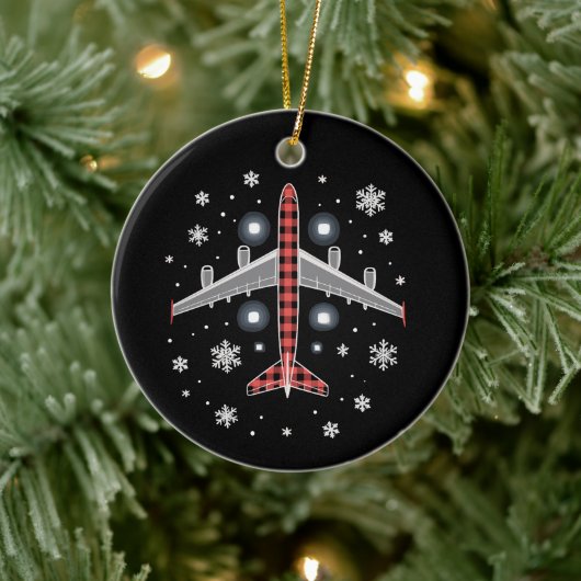 Airplane Plaid Christmas Pilot Keramik Ornament (Baum)