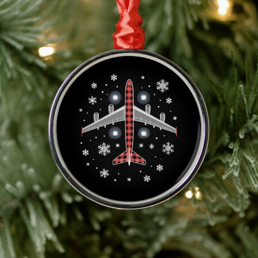 Airplane Plaid Christmas Pilot Ornament Aus Metall (Baum)