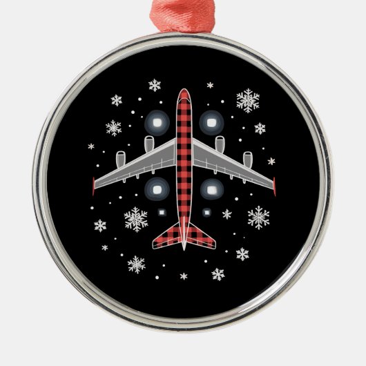 Airplane Plaid Christmas Pilot Ornament Aus Metall (Vorne)