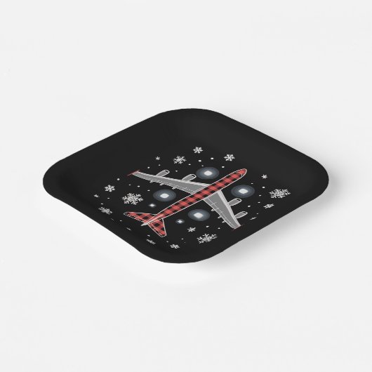 Airplane Plaid Christmas Pilot Pappteller (Gewinkelt)