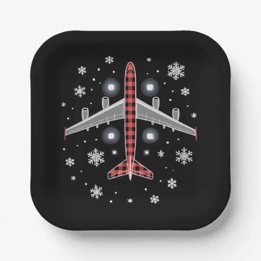 Airplane Plaid Christmas Pilot Pappteller (Vorderseite)