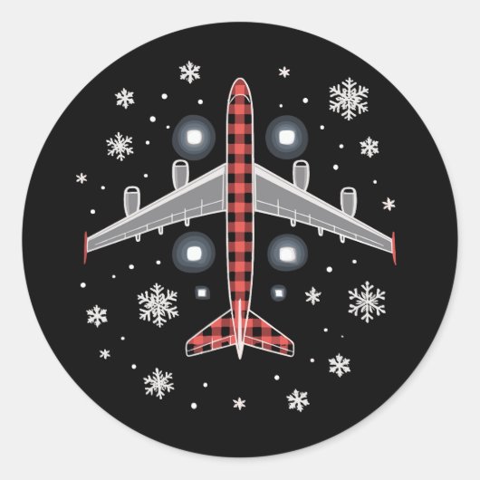 Airplane Plaid Christmas Pilot Runder Aufkleber (Vorderseite)