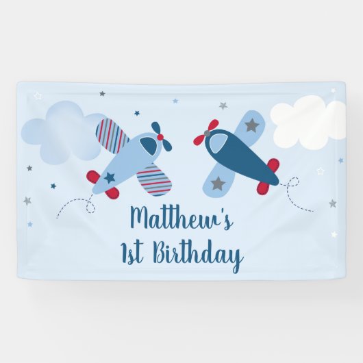 Airplane Stars Wolken Boy Geburtstag Banner (Horizontal)