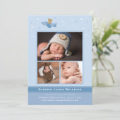 Airplane Teddy Baby Boy Blue und Slate Foto Birth Ankündigung (Stehend Vorderseite)