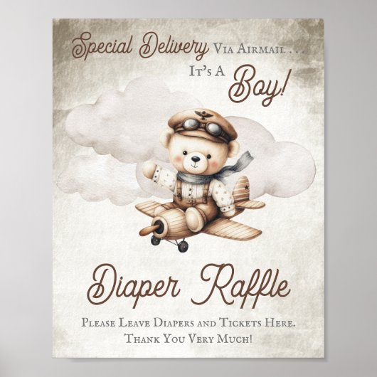 Airplane Teddy Bärendusche Windelwankzeichen Poster (Vorne)