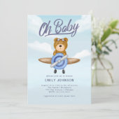 Airplane Teddy Bear Baby Shower Einladung (Stehend Vorderseite)