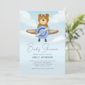 Airplane Teddy Bear Boy Babydusche Einladung (Stehend Vorderseite)
