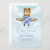 Airplane Teddy Bear Boy Babydusche Einladung (Vorne/Hinten)