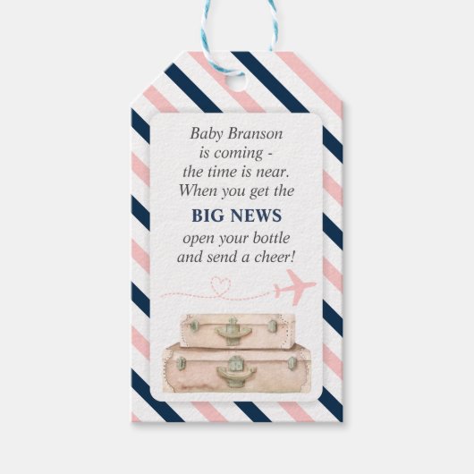 Airplane Travel Baby Dusche Mini Weinflasche Gefal Geschenkanhänger (Vorderseite)