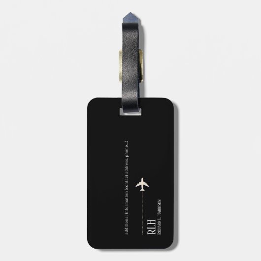 Airplane Travel Minimalist Classy Black Gepäckanhänger (Rückseite vertikal)