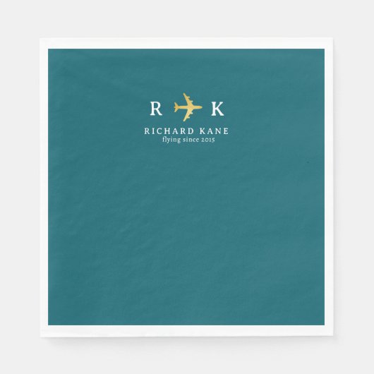 Airplane With Pilot Initials - aero dark teal blue Serviette (Vorderseite)
