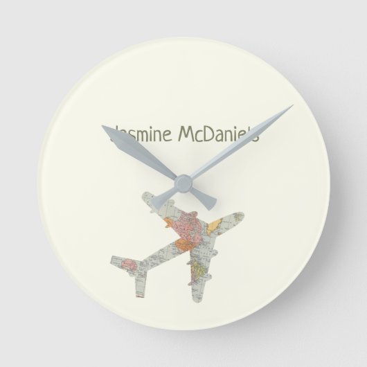 Airplane world map custom name runde wanduhr (Vorderseite)