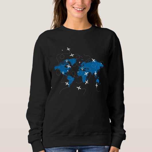 Airplane World Map Pilot Air Traffic Controller Ai Sweatshirt (Vorderseite)