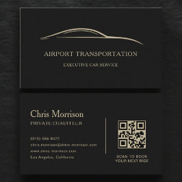 Airport Transportation QR Code Black & Gold Visitenkarte