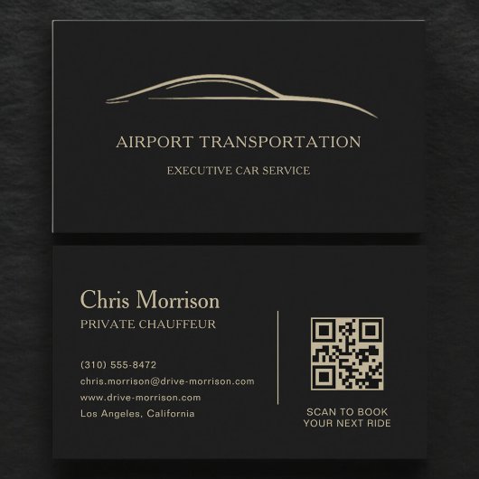 Airport Transportation QR Code Black & Gold Visitenkarte