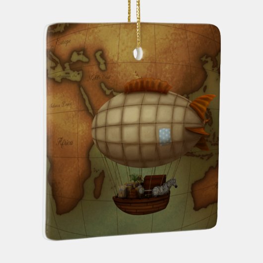 Airship Flying Over Eastern Hemisphere Map Keramikornament (Rechts)