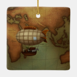 Airship Flying Over Eastern Hemisphere Map Keramikornament