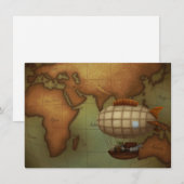 Airship Flying Over Eastern Hemisphere Map Mitteilungskarte (Vorne/Hinten)