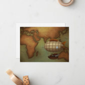 Airship Flying Over Eastern Hemisphere Map Mitteilungskarte (Vorderseite/Rückseite Beispiel)
