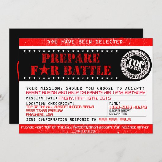 Airsoft 'Prepare for Battle' 12x18 Einladung (Vorne/Hinten)