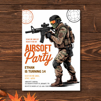 Airsoft-Schlachtparty zum Geburtstag: Gear Up Einladung