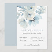 Airy Blue Floral Bouquet Einladung zur Hochzeit (Vorne/Hinten)