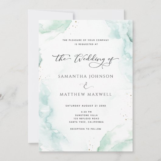 Airy Blue Turquoise Watercolor Wedding Modern Einladung (Vorderseite)